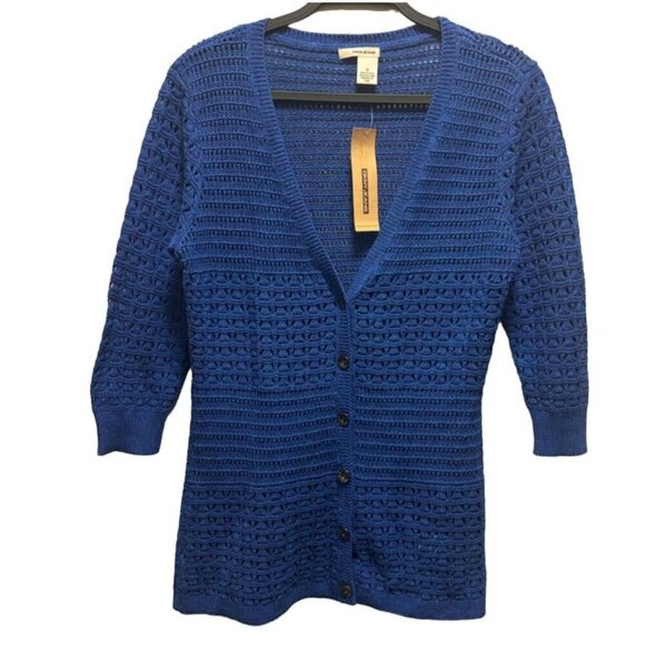 DKNY Jeans Women's Blue Open-Knit Button-Front Cardigan Size Medium - Picture 1 of 6